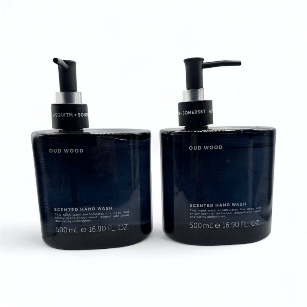 NEW 2x Asquith & Somerset - Oud Wood Glass Bottle Scented Hand Wash - 16.9 fl oz